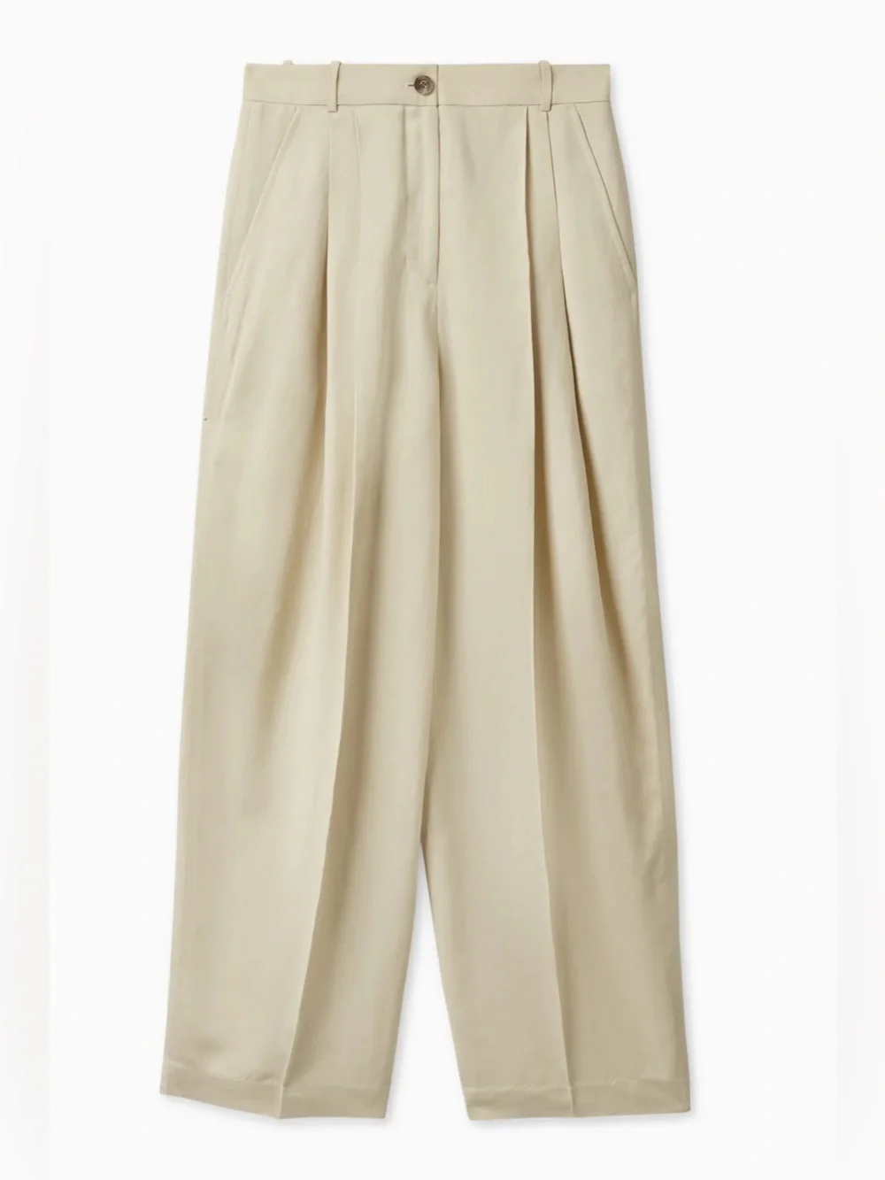 COS Relaxed Wide Leg Pleated Tailored Trousers Beige Size 4 NWT